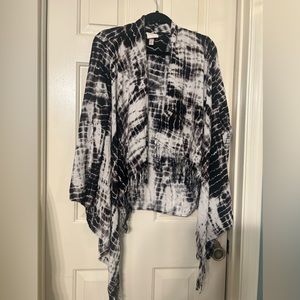 Knox Rose Open Front Tie Dye Cardigan Kimono Fringe Black  White size S